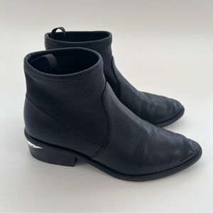 Alexander Wang Kori Silver Ankle Bootie Full Black Leather Size 37